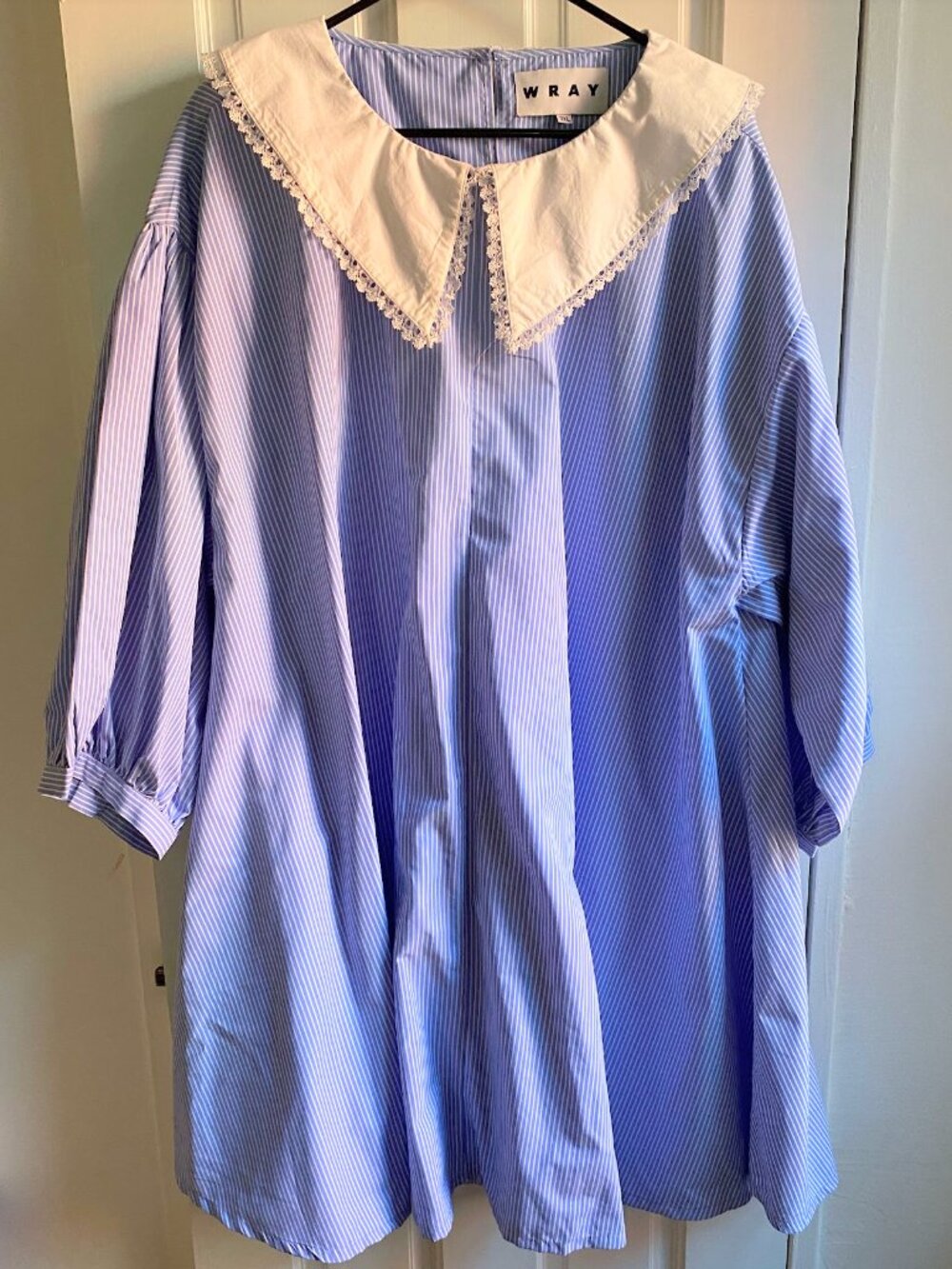 Wray NYC Baker Dress Blue Stripe Oversize Lace Collar Sz 3X 3XL Plus